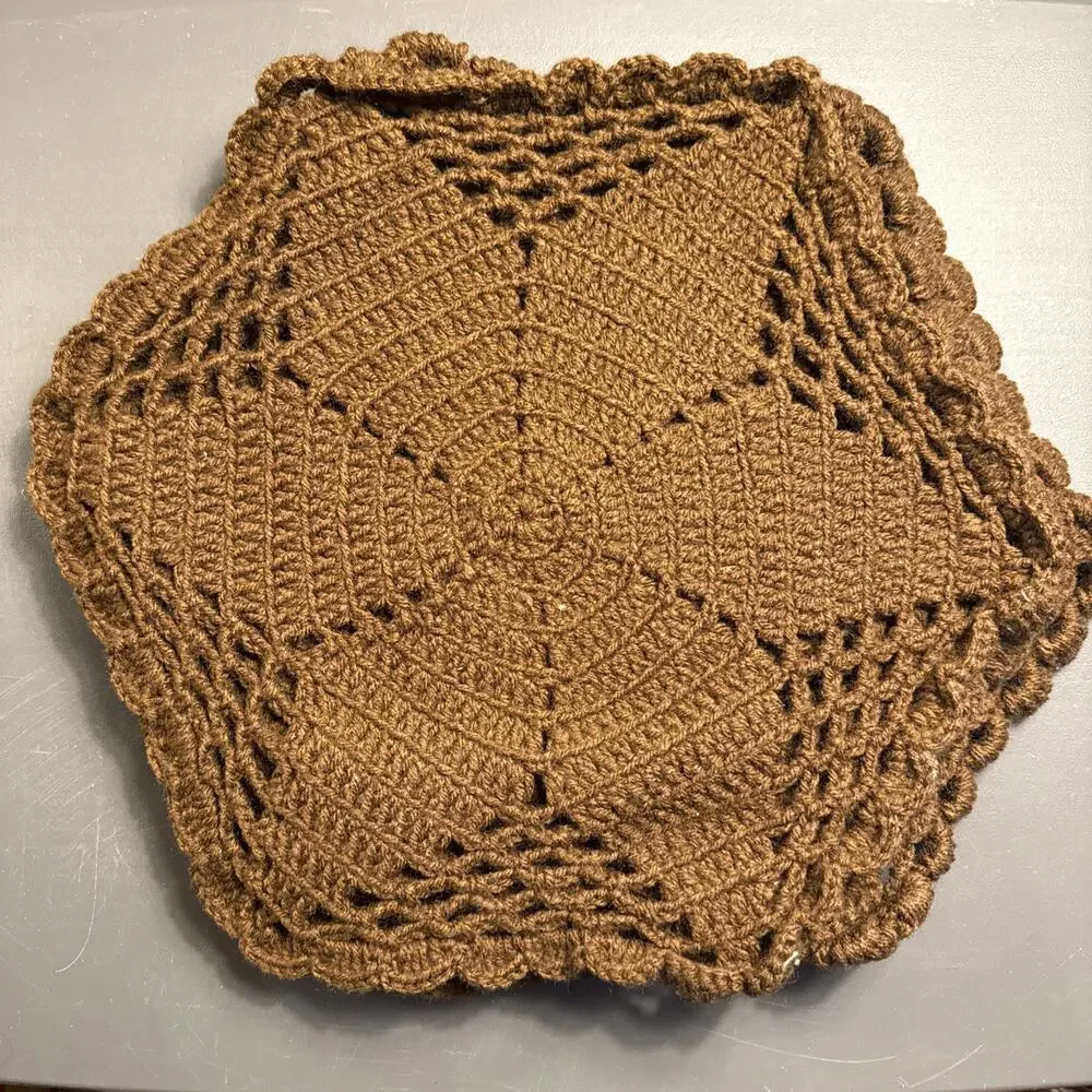 VINTAGE Handmade Crochet 14” Placemats Hot Pads Set of 4 Wonderful Folk Art
